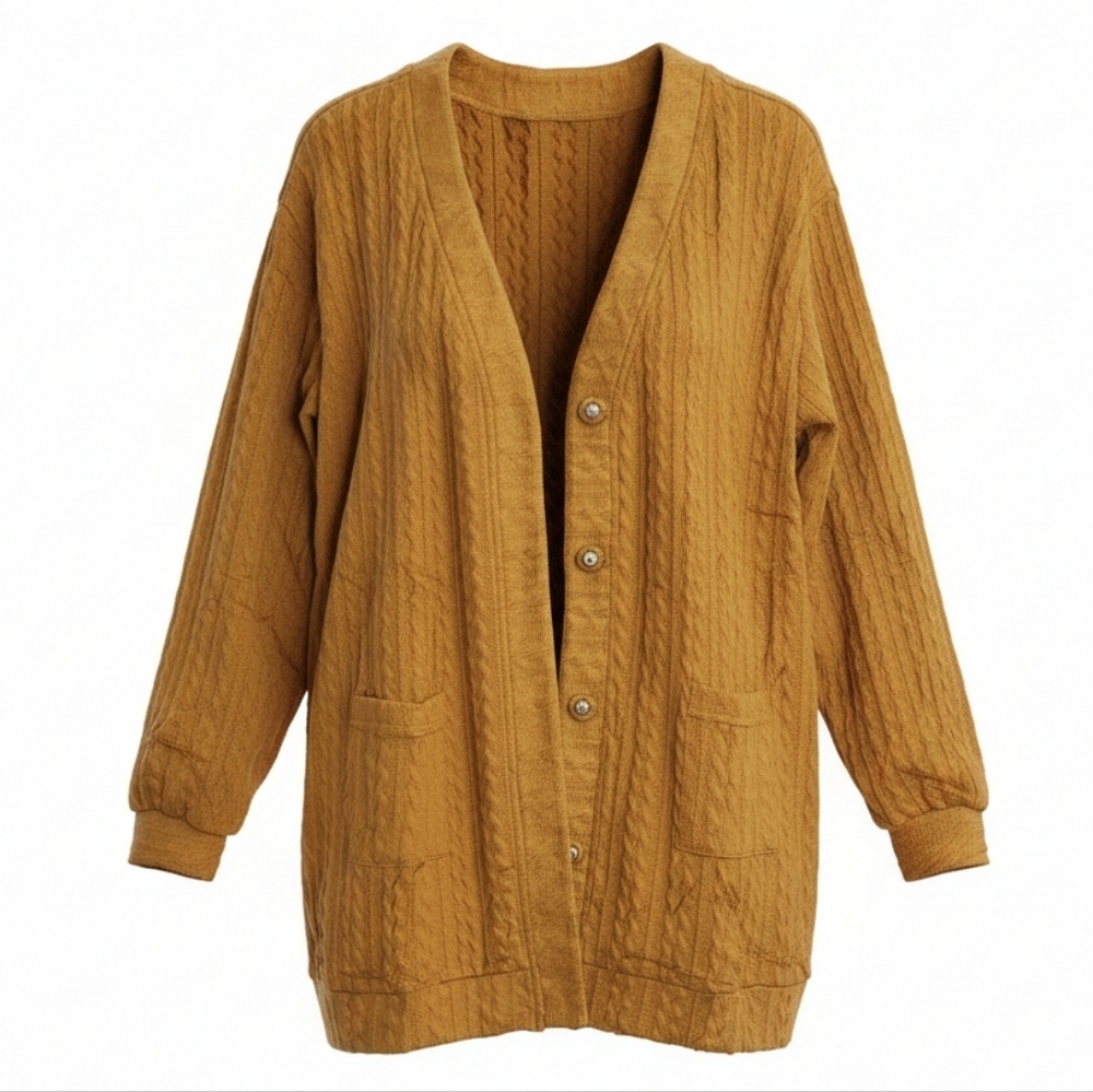 JULYCLO Women's Mustard Cable Knit Cardigan W Pockets - NIP